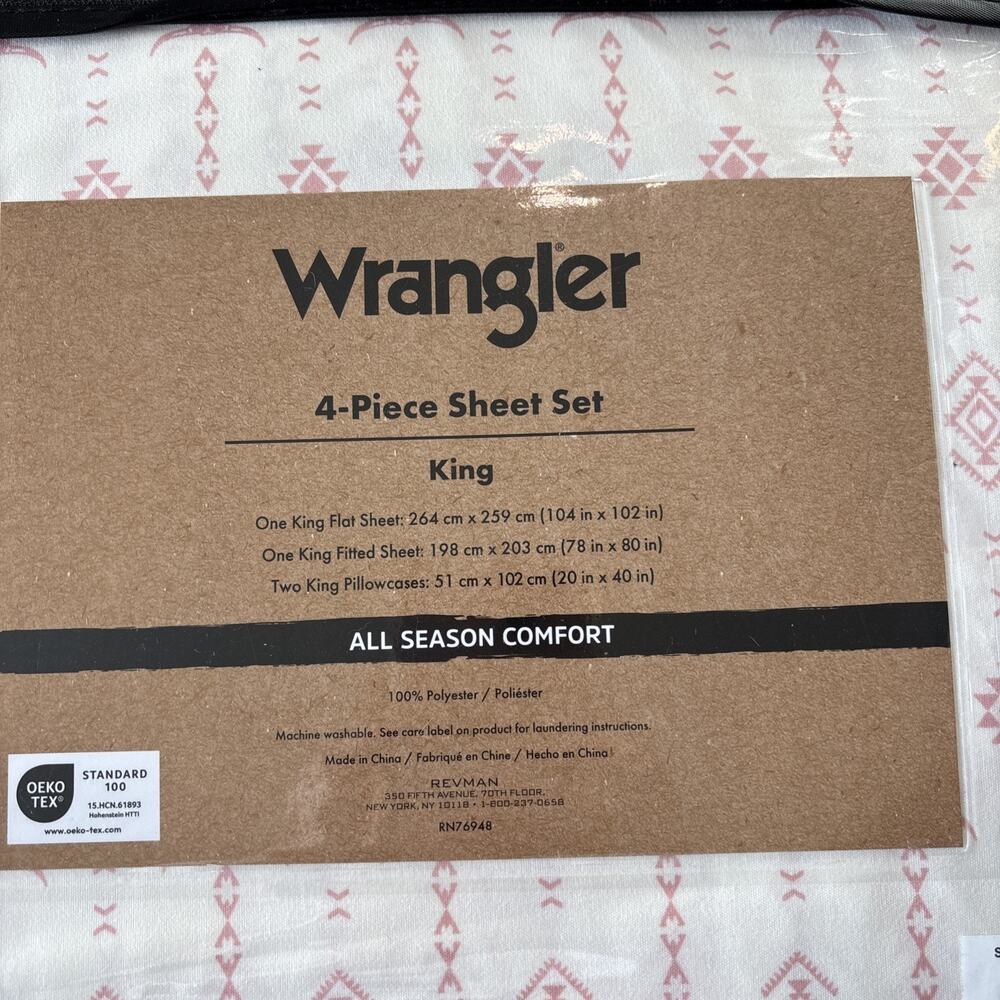 Wrangler Steer Head Stripe Pink KING Sheet Set Western Themed Longhorn Skulls - Picture 3 of 5